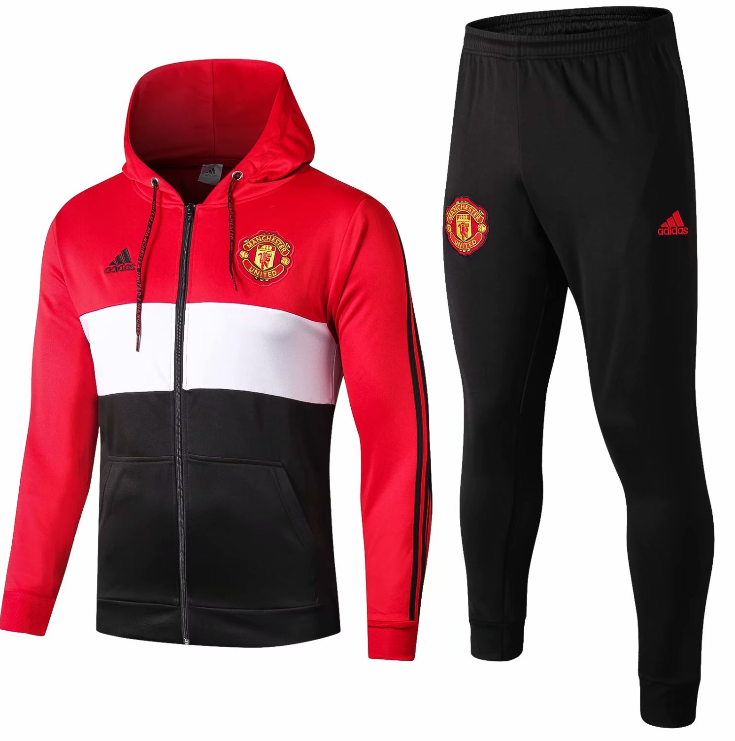 Kit treinamento com capuz oficial Adidas Manchester United 2019 2020 Vermelho e preto
